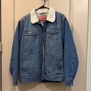 Brooklyn Cloth Blue Denim Jacket with White Sherpa Collar